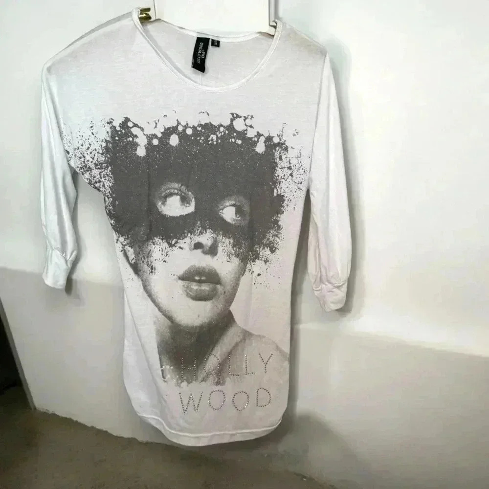 Y2K vintage Hollywood glamour 3/4 sleeve semi  sheer M grunge punk